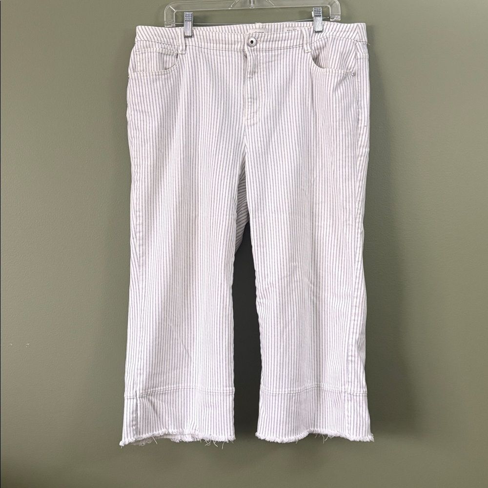 J. Jill Denim High Rise Full Leg Crops Distressed Raw Hem Striped Sz 18 - Picture 2 of 8